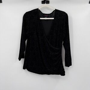 Womens Burnout Velvet Draped Surplice Top Size L Black Y2K Whimsigoth Party Chic